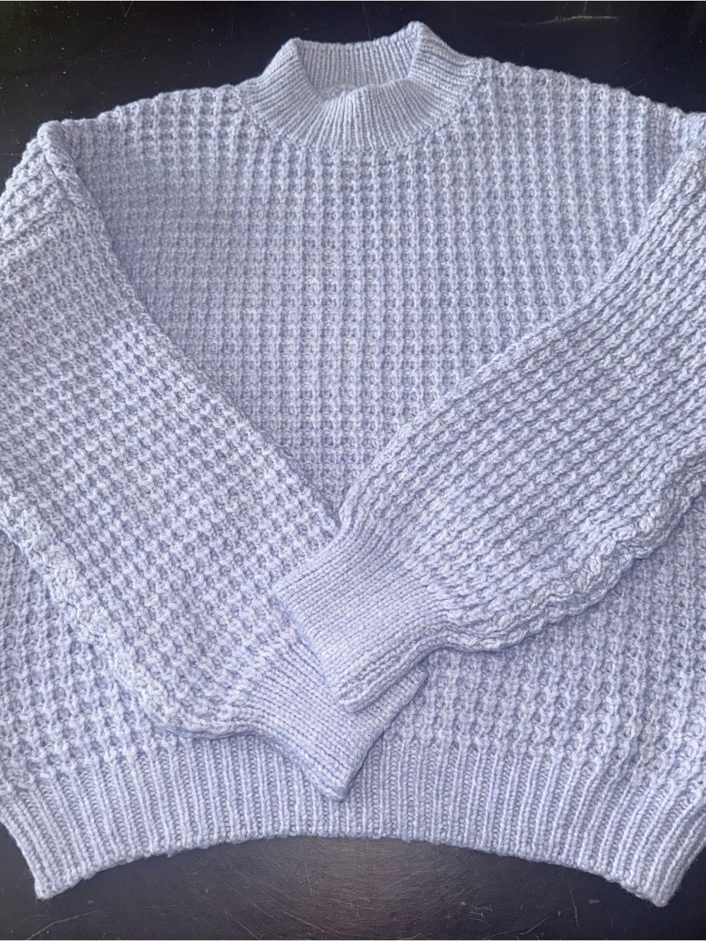SO Light Lavender Cowl Neck Waffle Knit Sweater